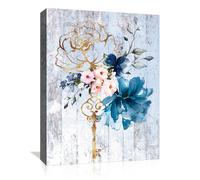 Flower Bathroom Wall Decor Art Pink Blue Pictures Rustic Canvas Wall Art for Kitchen Office Bedroom Farmhouse Modern Framed Paintings Artwork for Hom