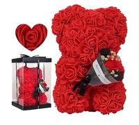 Flower Bear With Clear Box | Handmade Romantic Artificial Bear | Birthday Valentines Day Gift for Girlfriend, Love, Friends, Wife