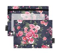 Flower Beautiful Fashion Art Nature School Pencil Pouches with Clear Window Fabric Pencil case Big Capacity Binder 3 Rings for Storing School Office Supplies Multicolored 2 PCS