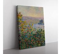 Flower Beds At Vetheuil By Claude Monet Classic Painting Canvas Wall Art Print Ready to Hang, Framed Picture for Living Room Bedroom Home Office Décor, 50x35 cm (20x14 Inch)