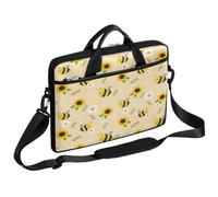 Flower Bee Laptop Sleeve for 13 13.3 14 14.5 15 in, Bee Leaves Laptop Case Handbag Messenger Carrying Notebook Bag for Girls Boys Men Women
