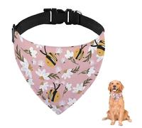 Flower Bee Pink Dog Bandana With Adjustable Strap D Ring Dog Scarf Pet Bibs Triangle Cat Bandana Accessories Puppy Dogs Cats Decor Machine Washable