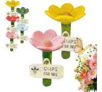 Flower Bee Waterer, Bee Watering Stations with Stake Base, Hygienic Thirsty Pollinators Feeder, Colorful Flower Shaped Garden Pollinators Drinking Cups for Lawn Driveway Farm Patio (Pink+Yellow)