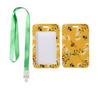 Flower Bees ID Card Holder with Green Lanyard, Badge Holder with Lanyard, Vertical Cards Protector for Doctor, Vertical ID Cards Protector for Men, Nurse Essentials Work Bus Driver Accessories