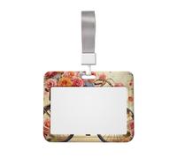 Flower Bicycle ID Badge Holder with Lanyard ID Card Holders Waterproof Plastic Name Card Case Sliding ID Protector Pouch Name Tag Holders for Office Work Business