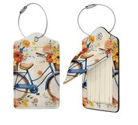 Flower Bicycle Luggage Tag for Suitcase PU Leather Suitcase Tag with Stainless Steel Loop and Address Card Baggage Tags Cute Bag Name Travel Tags ID Labels for Women Men 1 PC
