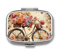 Flower Bicycle Pill Box,2 Compartments Square Pills Container,Portable for Pocket Or Purse Pill Organizer to Hold Vitamins,Medication,Fish Oil,etc
