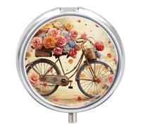 Flower Bicycle Pill Box 3-Compartment Medicine Pill Case Portable Round Pill Box Pill Container Holder to Hold Vitamins Decorative Metal Medicine Organizer