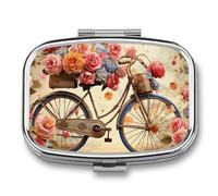 Flower Bicycle Pill Organizer Small Pill Box with Two Compartments Pill Case Metal Medicine Organizer Portable Medicine Box Holder Medication Holder Travel Pill Container