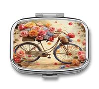 Flower Bicycle Pill Organizer with 2 Compartments Metal Square Pill Case Small Pill Box Portable Medicine Box Slim Travel Pill Container Medicine Organizer for Daily Use