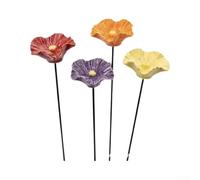 Flower Bird Bath Stakes Set of 4 4.5x23cm Resin Bowls Colorful Garden Decor | Metal rustproof stake for year-round use Handcrafted resin flower design Suitable for pots garden beds or lawns