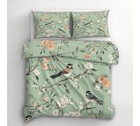 Flower Bird Double Duvet Cover - Vintage Floral Bedding & Bedroom Decor, Super Soft Microfiber Quilt Cover and 2 Pillowcases, with Zip, Reversible Design N1&I-132