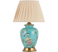 Flower Bird Hand-Painted Ceramic Table Lamp Bedside Fabric Lampshade