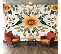 Flower Bird Photo Wallpaper for Bedroom, Floral Strawberry Thief Wall Mural for Living Room, Orange Wallpaper 150x105 Nonwoven Wall Paper Home Decor W&5