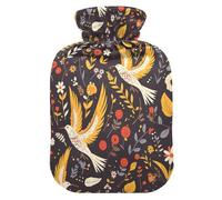Flower Bird Traditional Mexican Folk Art Motifs Style Water Bottle for hot Water with Soft Cover, 2Lhot Water Bags for Menstrual Cramps,Arthritis,Bolsa para cólicos menstruales