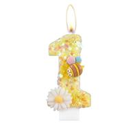 Flower Birthday Candles, Number 1 Candles with Bee for Cake, Girls 1st Birthday Decorations, Yellow Glitter Birthday Candles, Honeybee Cake Candles Toppers for Girls Baby Birthday Party Decorations