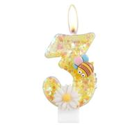 Flower Birthday Candles, Number 3 Candles with Bee for Cake, Girls 3rd Birthday Decorations, Yellow Glitter Birthday Candles, Honeybee Cake Candles Toppers for Girls Baby Birthday Party Decorations