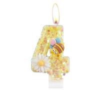 Flower Birthday Candles, Number 4 Candles with Bee for Cake, Girls 4th Birthday Decorations, Yellow Glitter Birthday Candles, Honeybee Cake Candles Toppers for Girls Baby Birthday Party Decorations