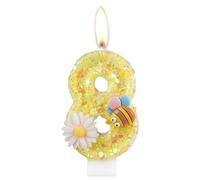 Flower Birthday Candles, Number 8 Candles with Bee for Cake, Girls 8th Birthday Decorations, Yellow Glitter Birthday Candles, Honeybee Cake Candles Toppers for Girls Baby Birthday Party Decorations