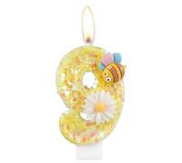 Flower Birthday Candles, Number 9 Candles with Bee for Cake, Girls 9th Birthday Decorations, Yellow Glitter Birthday Candles, Honeybee Cake Candles Toppers for Girls Baby Birthday Party Decorations