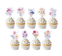 Flower Birthday Cupcake Toppers & Flower Cupcake Toppers, 54PCS Double-Sided Wildflower Print Decorations, Nice for Spring Garden Parties, Birthday Cakes & Dessert Tables, Party Supplies for Women