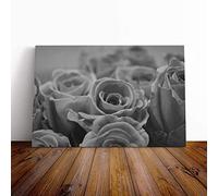 Flower Black and White Roses Canvas Print | Gallery Wrapped 30mm Frame Wall Art | 20x14 inches | Ready to Hang | Modern Floral Picture | Living Room Bedroom Lounge Office