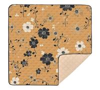 Flower Black Yellow Pattern Large Stylish Baby Playmat for Indoor Outdoor Non-Toxic Baby Play Tummy Time Mat for Babies Infants Toddlers, 50'' x 50''