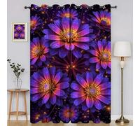 Flower Blackout Curtains Fractal Art Window Treatments, Eyelet Curtain, Thermal Insulated Super Soft Microfiber Curtains & Drapes 66x54 Inch 2 PanelsH2381