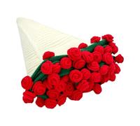 Flower Blanket Bouquet Finished Rose Bouquet Blanket Handmade Flower Bouquet Throw Blanket Soft Crocheted Roses Blankets Gift for Mothers Friend Gift(Red,110cm)