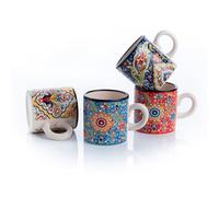 FLOWER BLOOM Ceramic Espresso Cup Set of 4, 5 Oz Handmade Demitasse Mugs, 2.75 Inch, Multicolor, Microwave & Dishwasher Safe, Coffee Mug Set
