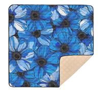 Flower Blue Art Print Large Non-Slip Baby Gym & Activity Mat for Floor 1-Piecing Padded Baby Mat for Baby Toddler Infant, 50'' x 50''