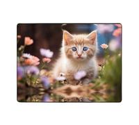 Flower Blue-Eyed Cat Area Rugs for Living Room Decor - Soft Throw Washable Rugs for Bedroom, 63x48 Inch Indoor Carpet for Bedroom Living Room
