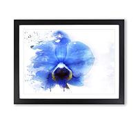 Flower Blue Orchid V3 Modern Framed Print | A2 Black Framed Wall Art | Ready to Hang | Modern Floral Picture | Living Room Bedroom Lounge Office