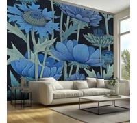 Flower Blue Wallpaper - Leaf Floral Modern Art Botanical Wall Mural - Wall Murals for Living Room Bedroom - Photo Wallpaper & Home Decor Art - 150 x 105 cm H588