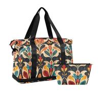 Flower Bohemian Colorful Retro Foldable Travel Duffel Bag Overnight Carry On Tote and Luggage with Adjustable Strap for Yoga