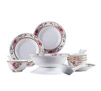 Flower Bone China Tableware Set, Porcelain Dishes/Plate/Bowl Dinnerware Set,Ceramic Dinner Sets,Fine Dinnerware Sets,Dishwasher & Microwave Safe,Multicolor,B56PCS,16pcs