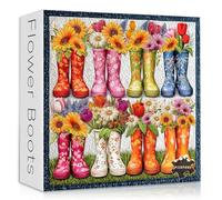 Flower Boots Puzzles for Adults 1000 Pieces, Colorful Floral Quilt Art Plant Garden Jigsaw Puzzle, Beautiful Blooming Boots Themed Patchwork Aesthetic Artwork Challenging for Adults