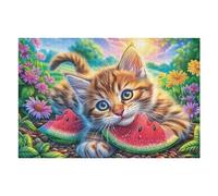 Flower Border Cute Cat 1000 Pc Classic Jigsaw Puzzle Brook Melon Meadow Puzzle for Adults Hard Challenging Hobby Home Decor Poster Sturdy Creativity & Gift Giving 1000 PCS