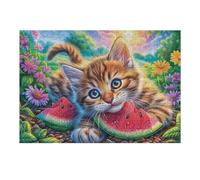 Flower Border Cute Cat 300 Pcs Jigsaw Puzzle Bundle Brook Melon Meadow Puzzle for Adults Teens 14+ Fun Family Game Mindful Activity Spring Gift Precision Cut Board 300 PCS