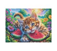 Flower Border Cute Cat 500 Pieces Classic Jigsaw Puzzle Brook Melon Meadow Puzzle for Adults Concentration Training Wall Art Mental Exercise Halloween Thick Cardboard 500 PCS