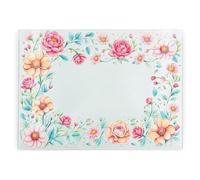 Flower Border Large Rectangular Glass Worktop Protector - Multicoloured Floral Kitchen Gifts - Smooth Chopping/Cutting Board Worktop Saver with Non-Slip Feet 39cm x 28.5cm (15" x 11")