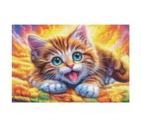 Flower Border Tabby Cat 1000 Pieces Jigsaw Puzzles Cute Pets Warm The Heart For Men Educational Decompression Adults Anxiety Memory Care Mothers Valentines Gift Durable Cardboard 1000 PCS