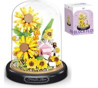 Flower Bouquet Building Block Set, DIY Artificial Flowers Building Kit with Dust Cover, Sunflower Rose Bonsai Tree Collection Building Kit, Decorative Home Botanical Gift for Her Women Mom (Sunflower)