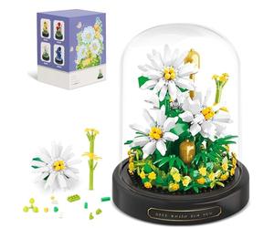 Flower Bouquet Building Kit, 500+ PCS Mini Bricks Building Blocks Sets, Decorated Flower with Dust Cover, Birthday Valentine's Day Gifts for Women (White Daisy)