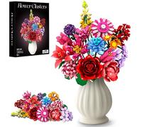 Flower Bouquet Building Set - 1316 Pcs DIY Artificial Flowers Kit with 14 Unique Botanical Designs, Creative Plant Decor for Home/Office, for Adults, Women, Girls Aged 6+ (No Vase Included)