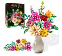 Flower Bouquet Building Set, Artificial Wild Flower with Rose, 887 Piece Botanical Creative DIY Floral Building Kit with 13 Distinct Bouquets for Home Office Décor, Gift for Birthday and Anniversary