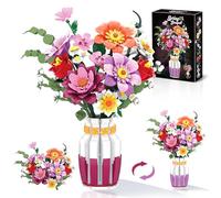 Flower Bouquet Building Set for Adult - 1278PCS Artificial Flowers Botanical Collection with Dual-Color Vase, Roses, Sunflower, Daisy, Gift for Women,Teens Home & Office Decor Christmas Valentines