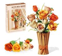 Flower Bouquet Clamping Blocks with Vase, 868 Pieces Bouquet Kit, Botanical Collection for Home Office Decor, Rose Flower Set, Gift Toy for Valentine's Day, Birthdays, Mother's Day, Generic