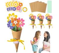 Flower Bouquet Craft Kit, DIY Mother's Day Flower Thankful Gift,Handmade Mother Day Crafts Flowers with Card & Ribbon, Birthday School Home Fun Activities (C-24 pcs)