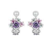 Flower Bouquet Dangle Earrings For Women Wedding Jewelry 925 Sterling Silver White Pearl Earing Original Design